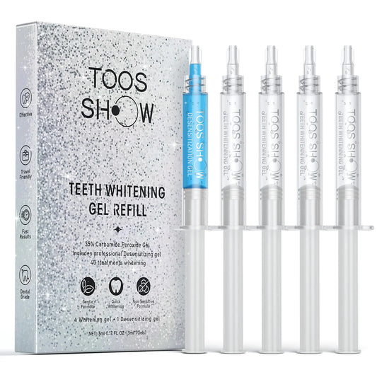 5 x Teeth Whitening Gel (4+1 Desensitizing Gel) No Sensitivity Teeth Whitening Gel Kit Effective Teeth Whitener Travel-Friendly Tooth Whitening Pen Carbamide Peroxide Tooth Bleaching